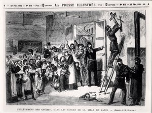 A feszületek eltávolítása a párizsi iskolákból, a „La Presse Illustree”-ből, 1881. február 20.